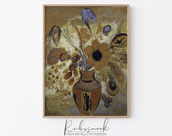 Botanical Printable Earth Tone Wall Decor Vintage Flower Modernist Artwork Abstract Floral Art Warm Tones Retro Botanical Print Wall  K55