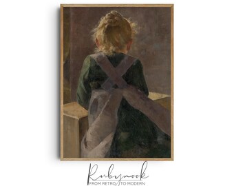 Vintage Girl Wall Art Antique Portrait Print Rustic Farmhouse Decor Classic Fine Art Digital Download for Country Home K161