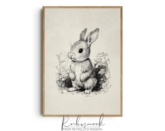 Bunny nursery wall art printable woodland animal illustration for kids room decor or baby shower gift digital download KPS3