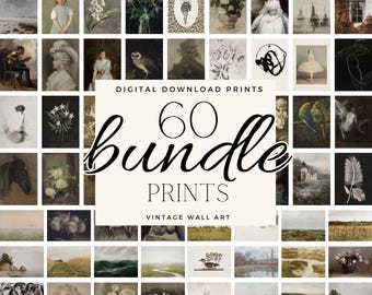 Wall Art Bundle Printable Set of 60 Digital Prints Eclectic Neutral Wall Decor for Living Room Bedroom Vintage Gallery 01