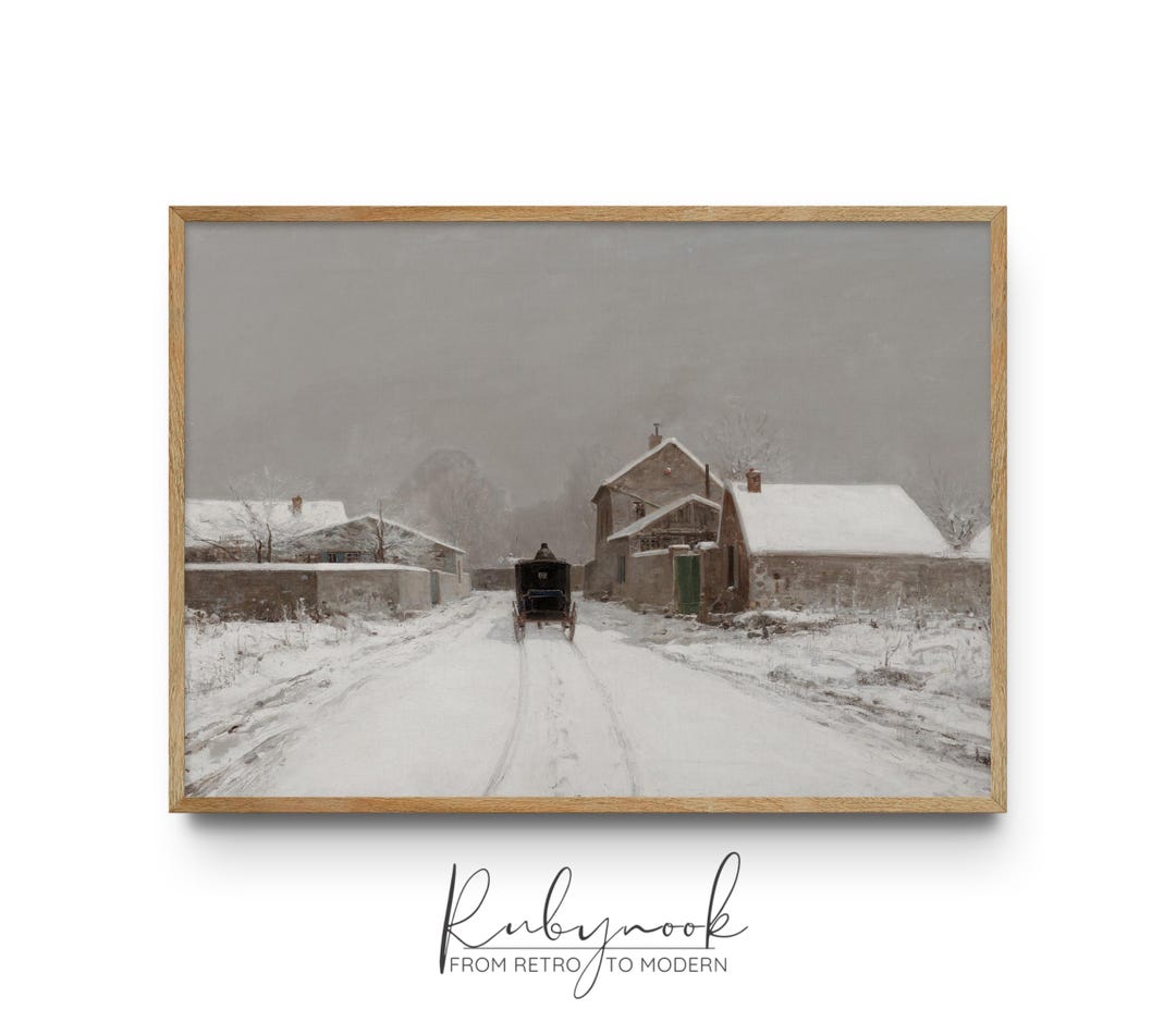 Winter Village Painting Printable Vintage Antique Snow Scene Wall Art ...