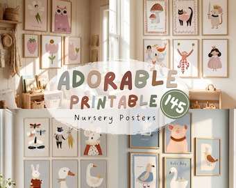 Nursery Baby Girl Pastel Animal Posters Kids Wall Art Mega Bundle for Boy Room 145 Whimsical Art Set for Playroom Printable Pastel Prints