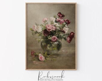 Vintage Floral Wall Art for Bedroom Romantic Rose Bouquet Print for French Country Decor Painting for Cottagecore Home Bedroom Wall ArtK 67