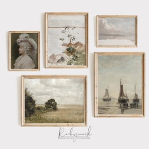 Vintage Wall Art Neutral Set for Living Room Antique Printable Gallery for Farmhouse French Country Set for Home Decor Old Painting Set M9