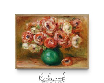 Wall Art Vintage Flowers Printable Rustic Botanical Still Life Farmhouse Oil Painting Style Print Instant PRINTABLE Digital Download K57