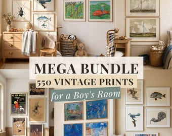 Printable Boys Room Wall Art Eclectic Vintage Gallery Wall Bundle Classic Nursery Decor Digital Download Mega Set 550 Images