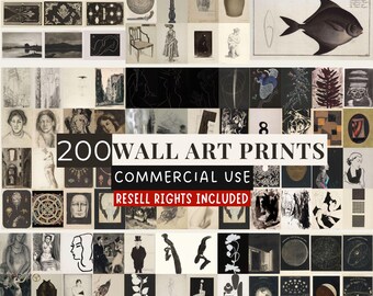 Wall Art Commercial Use Bundle, 200 Digital Art Prints, Printable Wall Art for Resale, Commercial License, Art Bundle