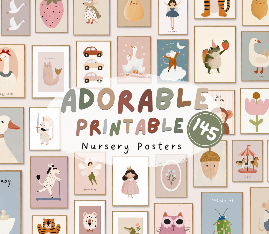 Nursery Wall Art Bundle Printable Posters for Baby Room Neutral Animal ...
