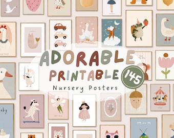 Nursery Wall Art Bundle Printable Posters for Baby Room Neutral Animal Art Set for Kids Playroom Toddler Gallery Wall Baby Wall Prints