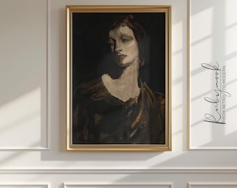 Wall Art Cottage Noir Portrait for Romantic Vintage Bedroom Printable Moody Woman Painting For Antique Interiors Moody Wall Print K131