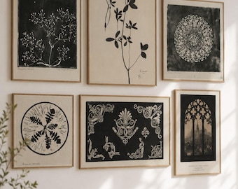 200 Neutral Dark Wall Art Prints Bundle Vintage Beige & Black Gallery Wall Set Printable Digital Download for Modern Home Decor