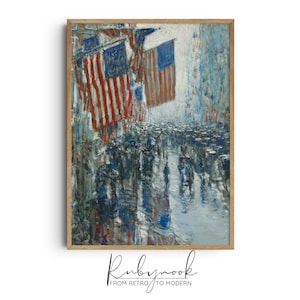 American Flag Wall Art Printable Impressionist Patriotic Painting for Living Room Independence Day  Vintage Fourth of July Home Decor K101