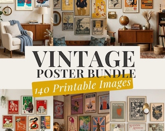 Gallery Wall Printable Retro Wall Art Illustrations Set of 140 Classic Designs for Gallery Wall Living Room Studio Cafe Decor