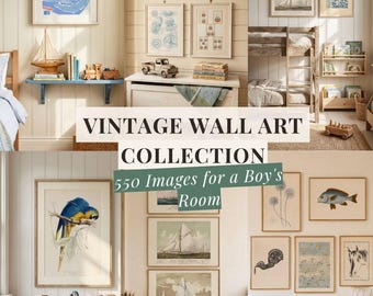Boy Room Gallery Wall Art Bundle Vintage Classic Nursery Decor Eclectic Prints for Kids Playroom Printable Digital Download