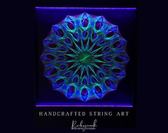 Large Glowing Warrior Mandala Sacred Geometry Art UV Light Artwork Inner Strength Balance Healing Space Luxury Interior Handcrafted Design