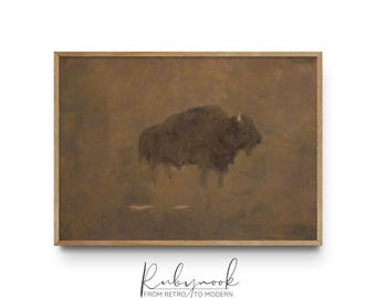 Rustic Wall Art Buffalo Printable Animal Painting Western Cabin Decor Digital Download Artwork For Lodge Office Nature Inspired Room K138