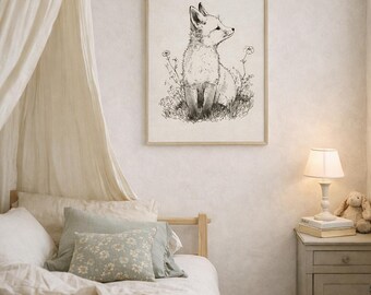 Nursery Wall Art Vintage Fox Scandinavian Neutral Kids Room Decor Antique Animal Illustration Soft Minimalist Nursery Print PS2