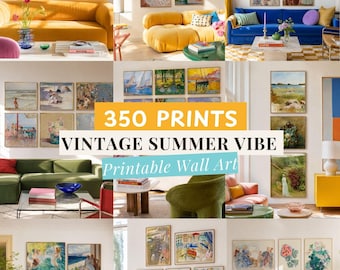 350 Vintage Summer Wall Art Prints Bundle, Coastal Printable Art Colorful Impressionist Gallery Wall Set Mediterranean Beach Decor Download