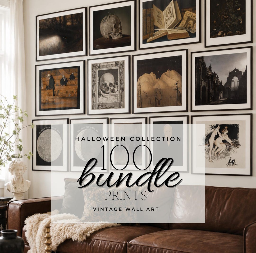 Vintage Halloween Wall Art Bundle 100 Prints Set Dark Academia Decor ...