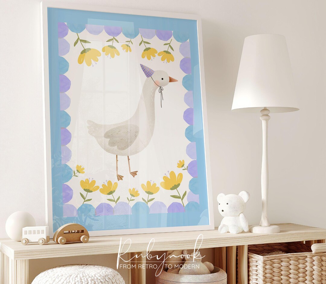 Goose Nursery Printable Scandi Pastel Animal Baby Wall Art Digital ...