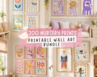 200 Nursery Prints Bundle: Pastel Printable Wall Art for Baby Girl Nursery & Kids Room Wall Art for Baby Boy