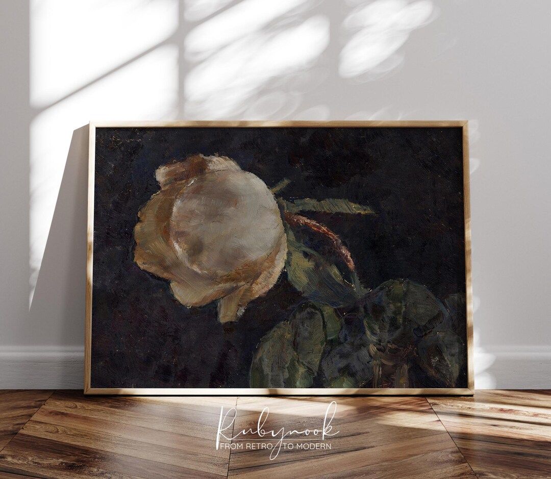Printable Vintage Rose Wall Art Moody Floral Oil Painting Rustic ...