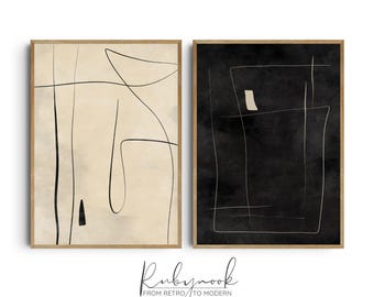 Minimalist Line Art Print Set Neutral Abstract Wall Art Black and Beige Modern Decor for Living Room Abstract Poster Set Neutral Artwork