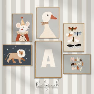 Nursery Wall Art Printable Set with Alphabet Letter for Toddler Playroom Decor Baby Name Initial Poster for Nursery Kids Poster KP4