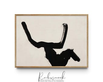 Printable Abstract Black And White Wall Art Modern Minimalist Brushstroke Painting For Living Room Office Or Contemporary Home Decor K130