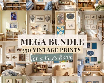 Vintage Boy Room Gallery Wall Art Bundle Classic Nursery Decor Eclectic Prints for Kids Playroom Printable Digital Download