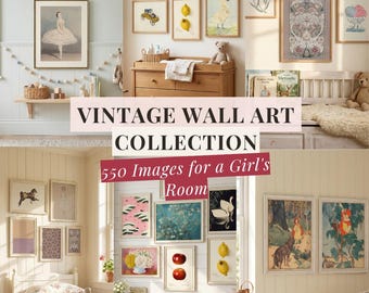 Vintage Girls Room Wall Art Bundle 550 Printable Images Rustic Pastel Girls Room Decor  Nursery Wall Art Prints Set