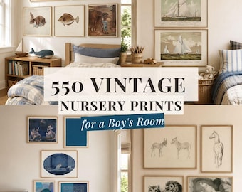 Vintage Wall Art Prints for Boys Room 550 Printable Nursery Gallery Wall Set Nautical and Woodland Animal Decor Gallery Wall Bundle