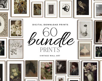 Vintage Gallery Wall Bundle, Printable Wall Art Set, Vintage Prints, Eclectic Gallery Wall, Cottagecore Wall Art, Antique Art Prints