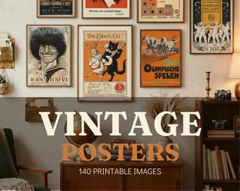Gallery Wall Printable Retro Illustrations Set of 140 Classic Designs for Gallery Wall Living Room Studio Cafe Decor