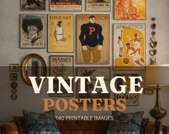 Retro Gallery Wall Printable Illustrations Set of 140 Classic Designs for Gallery Wall Living Room Studio Cafe Decor