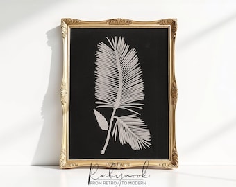 Vintage Botanical Poster Retro Black and White Plant Illustration Mid Century Modern Wall Art for Office Midcentury Gallery Wall Print V147