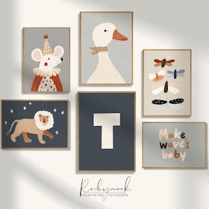 Nursery Wall Art Bundle Printable for Playroom Decor Wall Art for Toddler Room Printable Initial Poster for Nursery Art for Boys KP5