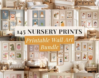 Nursery Wall Art Bundle Neutral Animal Nursery Prints Kids Room Printable Decor 145 Printable Posters Whimsical Nursery Art