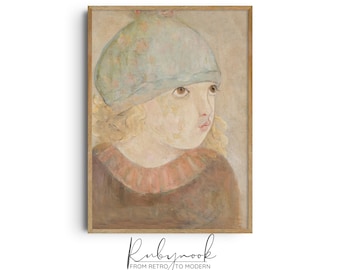Printable Vintage Girl Portrait for Nursery Wall Decor Kids Room Art Download Antique Painting for Soft Feminine Baby Room Aesthetic K108