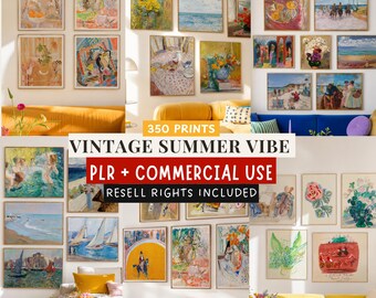 Printable Wall Art Bundle PLR, 350 Summer Art Prints, Commercial Use Digital Art, Resell Rights, Vintage Mediterranean Prints