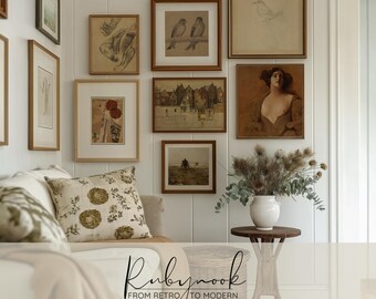 Vintage Gallery Wall Set of 7 Earthy Tones Wall Art Antique Home Decor Farmhouse European Digital DOWNLOAD Set1