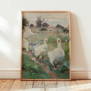 Farmhouse Goose Wall Art Vintage Animal Painting Printable Cottagecore Kitchen Decor Rustic Country Landscape Art Digital Download K156