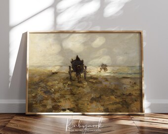 Wall Art Printable Coastal Landscape Vintage Beach Painting for Modern Coastal Decor Serene Ocean View Art for Neutral Gallery Wall K115
