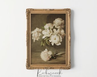 Farmhouse Wall Art Printable for Kitchen Art For Entryway Rustic Peony Print Antique Floral Painting Rustic Floral French Country Decor K70