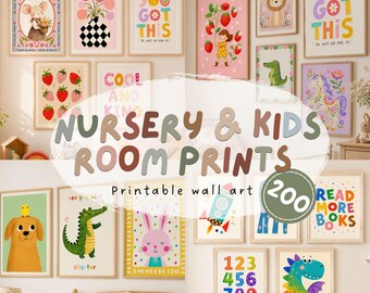 Dopamine Decor Kids Print Bundle 200 Retro Playroom Posters Unisex Toddler Gallery Wall Quirky Animal And Quote Printables