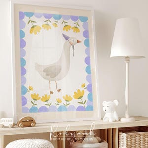 Goose Wall Art Printable Girl Goose Poster for Nursery Whimsical Animal Print Pastel Farmhouse Kids Room Decor Vintage Style KD1