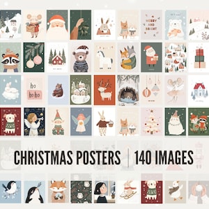 Weihnachten Poster Set | 140 Festliche Feiertags-Drucke | Winter Tier Kunst, süsse Kinderzimmer-Wand-Dekor, Weihnachten Kinderzimmer, Weihnachtsgeschenke