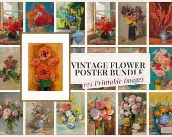 Poster Bundle Vintage Flower 126 Printable Floral Wall Art Retro Flower Paintings Collection Botanical Prints Floral Vintage Decor