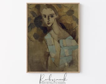 Mid Century Modern Abstract Woman Portrait Print for Living Room Neutral Minimalist Wall Art for Living Room Studio Wall Art Decor K84