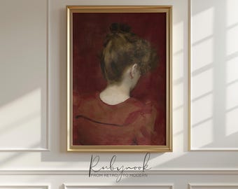 Printable Vintage Portrait Wall Art Woman In Red Dress Gallery Wall Bedroom Decor Classic Fine Art Print For Elegant Traditional Home K150